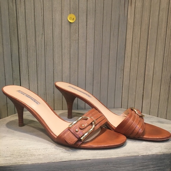Via Spiga Brown Leather Heeled Slide Size 10M - Picture 1 of 6